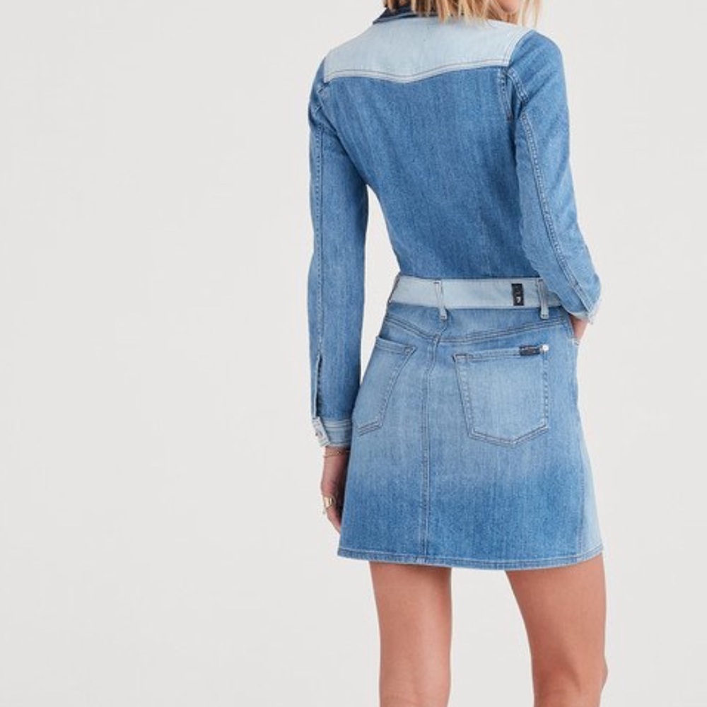 7FAM Patchwork Denim Dress Size Medium Blues - Picture 5 of 9